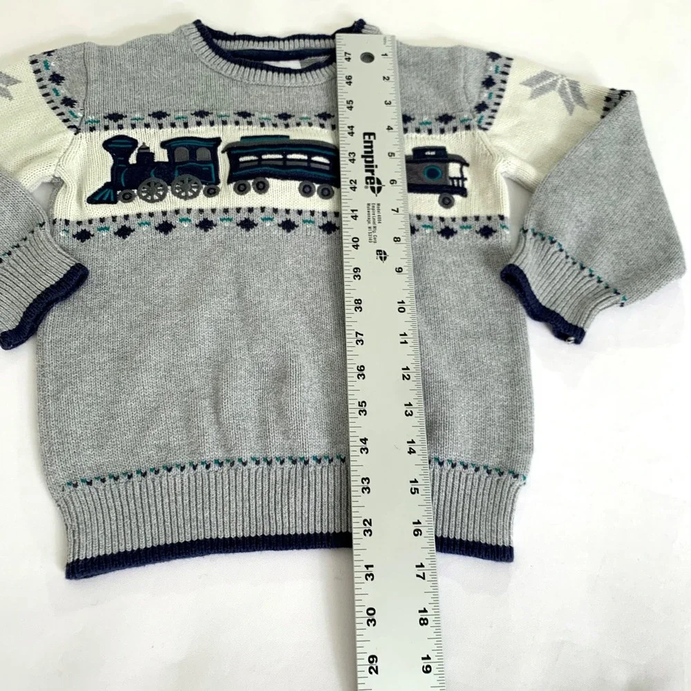 Gymboree Train Sweater Boys 4T Gray Embroidered Express Fair Isle‎ Winter Cozy